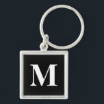 Classic Black Serif Monogrammed Key Ring<br><div class="desc">classic serif font monogrammed black square metal key chain</div>