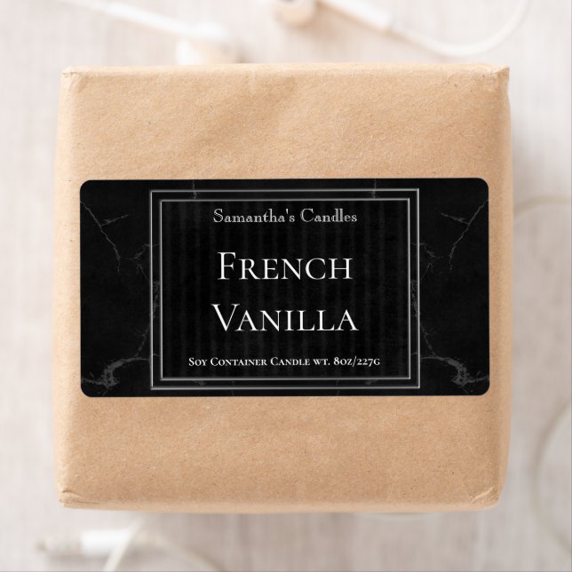 Classic Black Silver Marble Candle Label Template (Insitu)