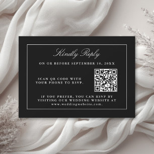Classic Black Simple Elegant RSVP with QR Code Card