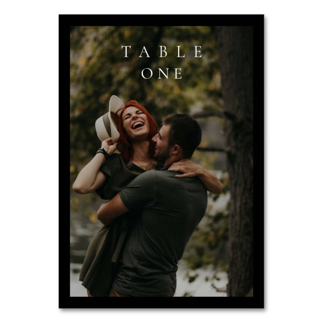 Classic Black Simple Photo Wedding Table Number (Front)