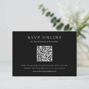 Classic Black Simple QR Code Wedding RSVP Card