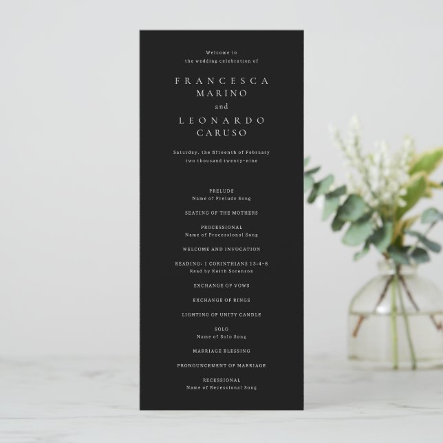 Classic Black Simple Wedding Programme (Standing Front)