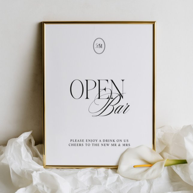 Classic Black & Soft White Open Bar Wedding Sign (Classic Black & Soft White Open Bar Wedding Sign)