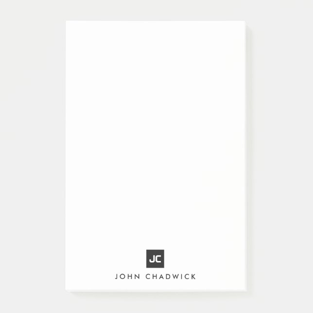 Classic Black Square Monogram Minimalist Basic Post-it Notes (Front)