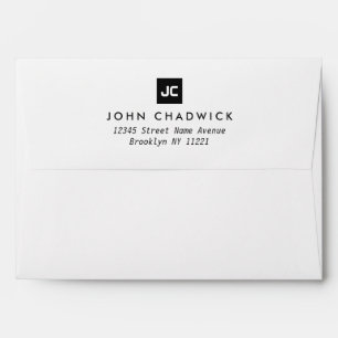 Classic Black Square Two Monogram Initial Modern Envelope