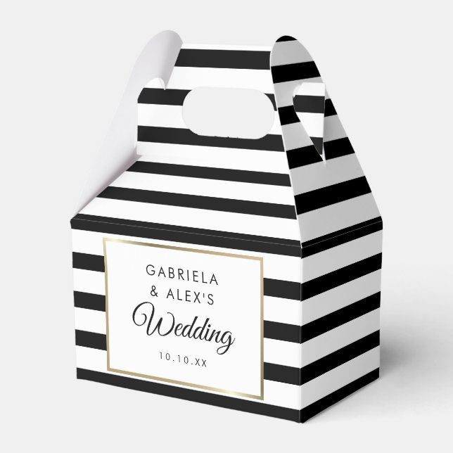 Classic Black Stripe Gold Wedding Favour Box (Front Side)