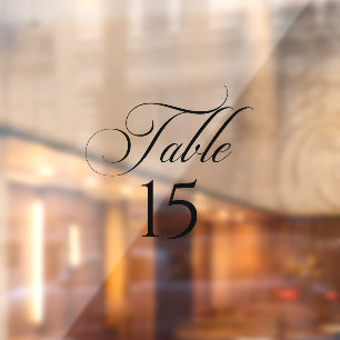 Classic Black Table Number Transparent Decal Sign