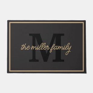 Classic Black & Tan Family Name & Monogram Doormat