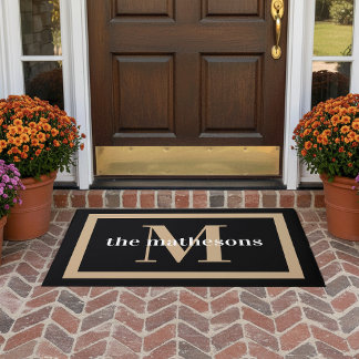 Classic Black & Tan Family Name & Monogram Doormat