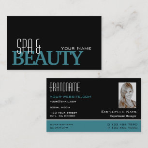 Classic Black Teal White with Photo Professional Business Card