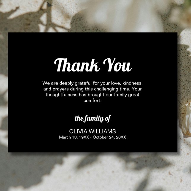 Classic Black Traditional Funeral Sympathy Than Thank You Card (Creator Uploaded)