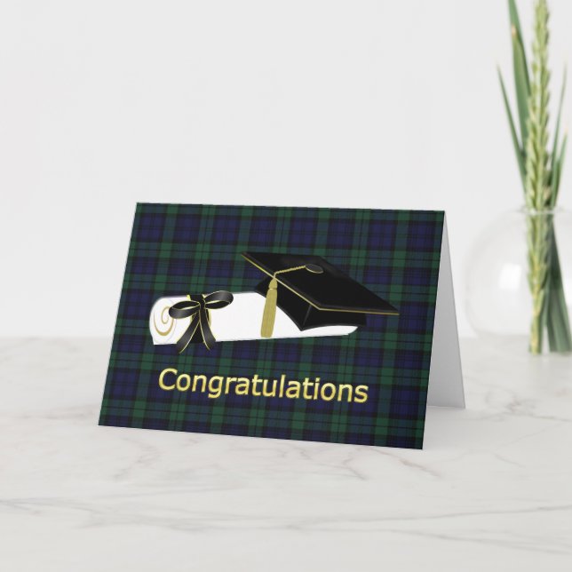Classic Black Watch Plaid Graduation Card (Front)