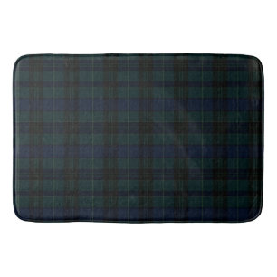 Classic Black Watch Tartan Dark Green Navy Blue Bath Mat