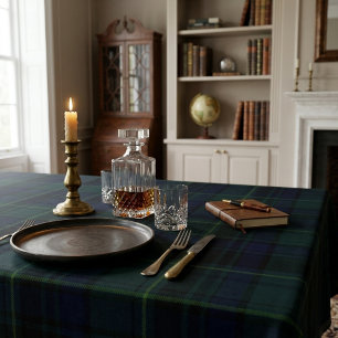 Classic Black Watch Tartan Dark Green Navy Blue Tablecloth
