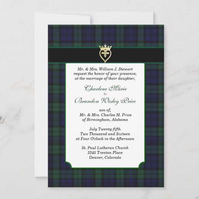Classic Black Watch Tartan Wedding Invitation (Front)
