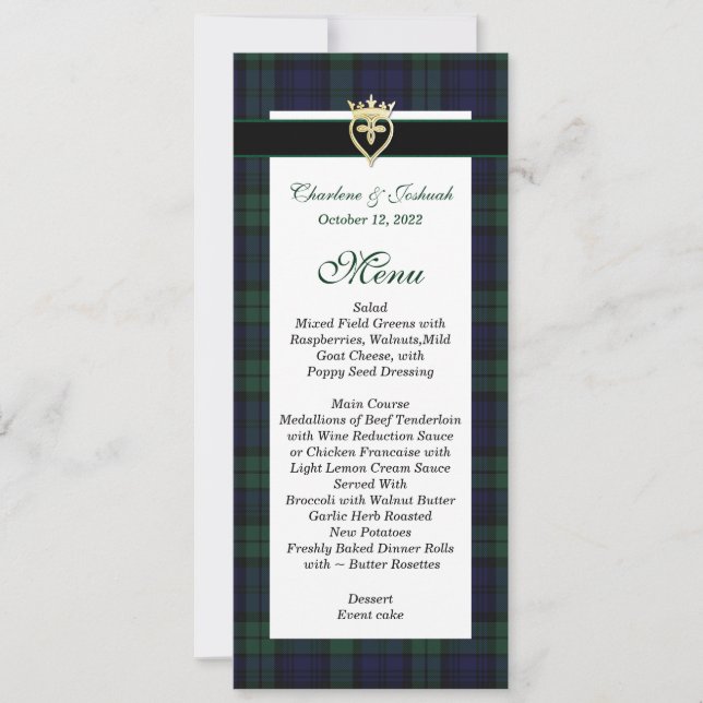 Classic Black Watch Tartan Wedding Menu Invitation (Front)