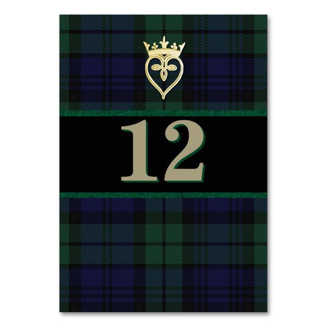 Classic Black Watch Wedding Table Number Card (Front)