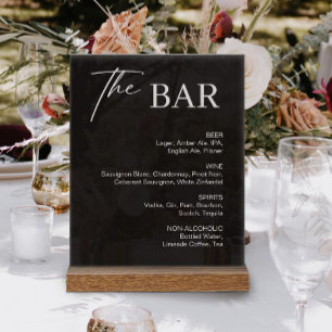 Classic Black Wedding Bar Menu Acrylic Sign