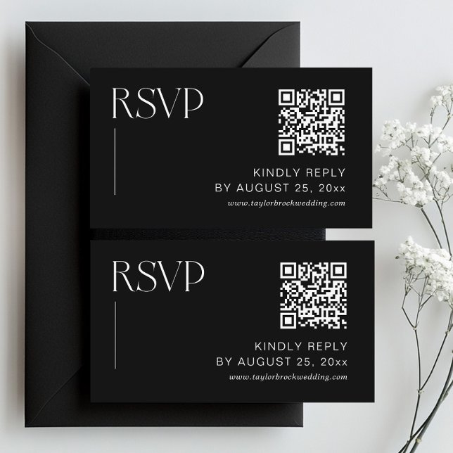 Classic Black Wedding RSVP Qr Code Enclosure Card (Creator Uploaded)