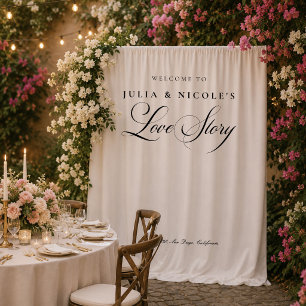 Classic Black Wedding Welcome Backdrops Banner Tapestry
