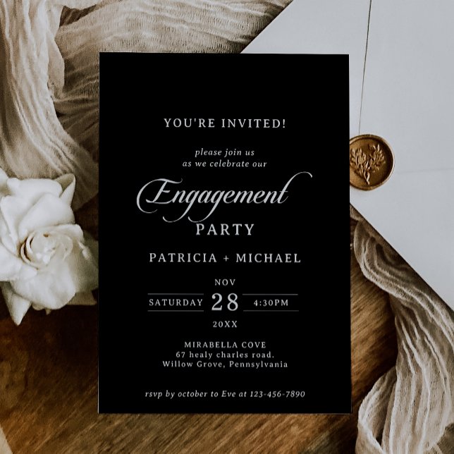 Classic Black White Calligraphy Engagement Party Invitation (Creator Uploaded)