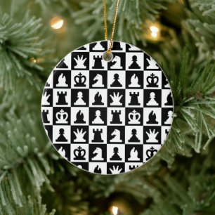 Classic Black & White Chessboard Pattern Ceramic Tree Decoration