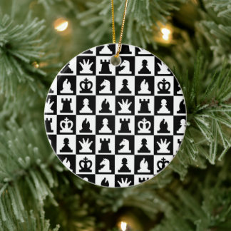 Classic Black & White Chessboard Pattern Ceramic Tree Decoration