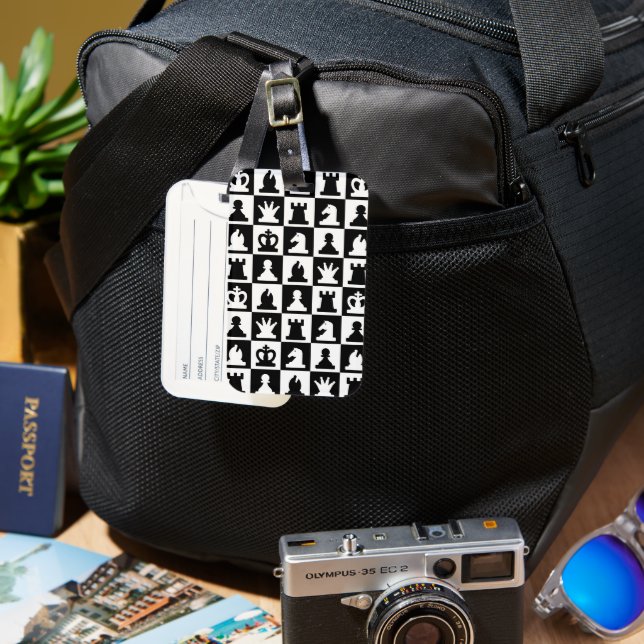 Classic Black & White Chessboard Pattern Luggage Tag (Front & Back)