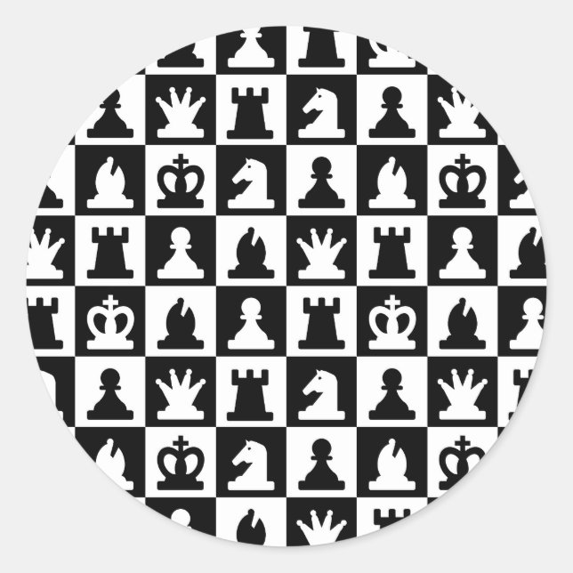 Classic Black & White Chessboard Pattern Round Sticker (Front)