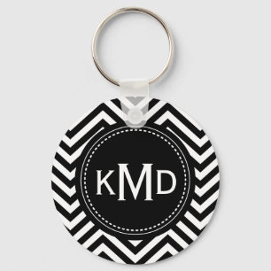 Classic Black White Chevron Trio Monogram Key Ring