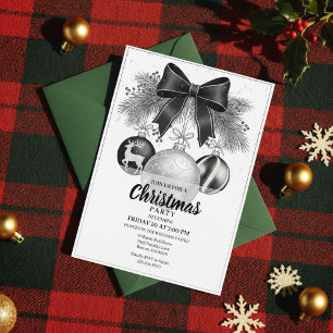 Classic Black White Christmas Party Invite