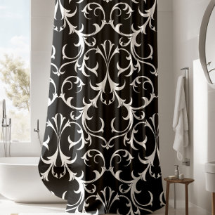 Classic Black & White Damask Floral Shower Curtain