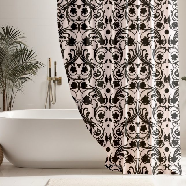 Classic Black & White Damask Pattern Shower Curtain (Creator Uploaded)