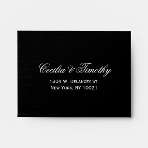 Classic Black & White Damask Wedding RSVP Linen A2 Envelope