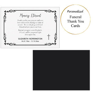 Classic Black & White Decorative Frame Funeral  Thank You Card
