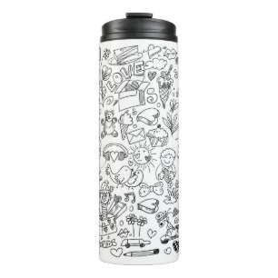Classic Black & White Doddle Life ! Thermal Tumbler