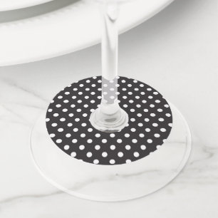 Classic Black White Dots Simple Monochromatic Wine Glass Tag