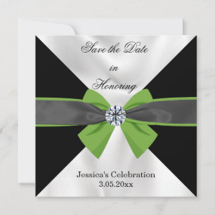 Classic Black & White Drapery with Green Bow Save The Date