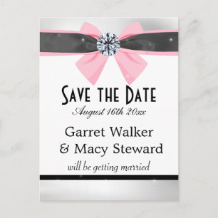 Classic Black & White Drapery with Pink Bow Announcement Postcard