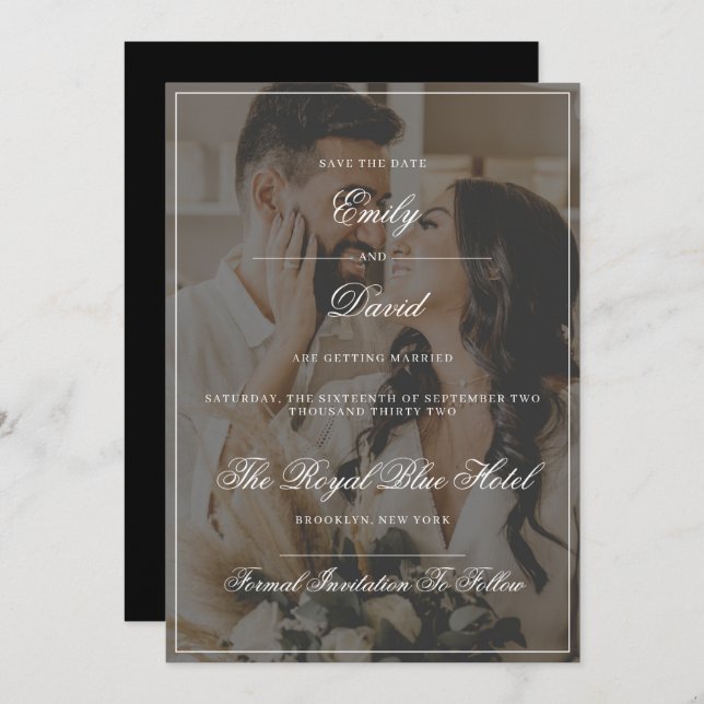 Classic Black White Elegant Luxury Photo Overlay  Invitation (Front/Back)
