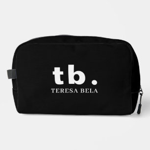 Classic Black White Elegant Minimal Monogram Dopp Kit