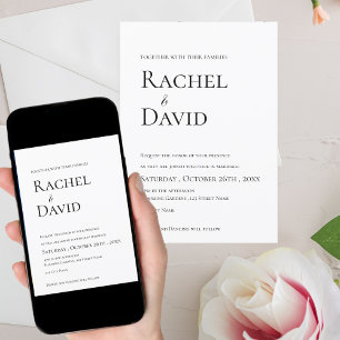 Classic Black White Elegant Typography Wedding Invitation