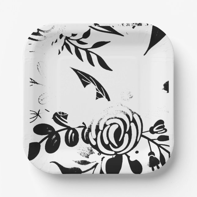 Classic Black & White Faded 7" Square Paper Plate (Front)