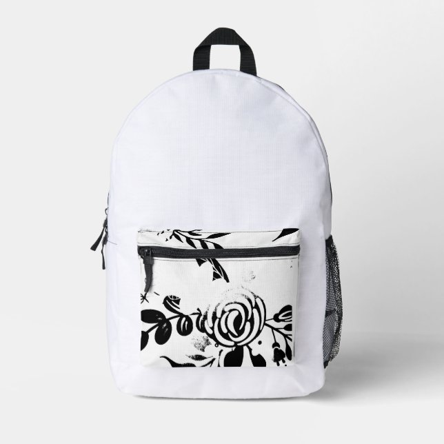 Classic Black & White Faded Floral Backpack (Front)
