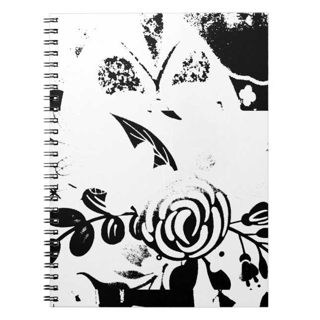 Classic Black & White Faded Floral Spiral Notebook (Front)