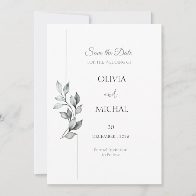 Classic Black & White Foliage Save the Date Card ✅ (Front)