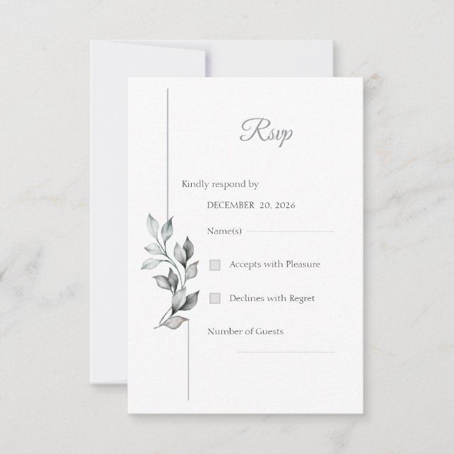 Classic Black & White Foliage Wedding RSVP Card (Front)