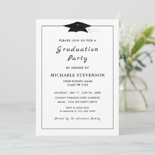 Classic Black White Grad Invitations - Your Colour