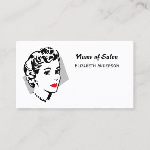 Classic Black White Hair Salon Vintage Red Lips Business Card