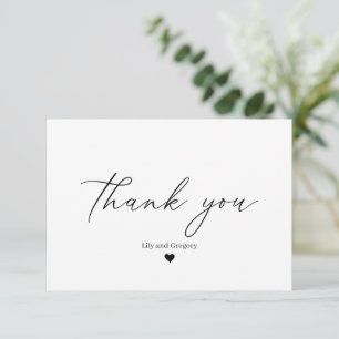 Classic Black White Heart Wedding Thank You Card